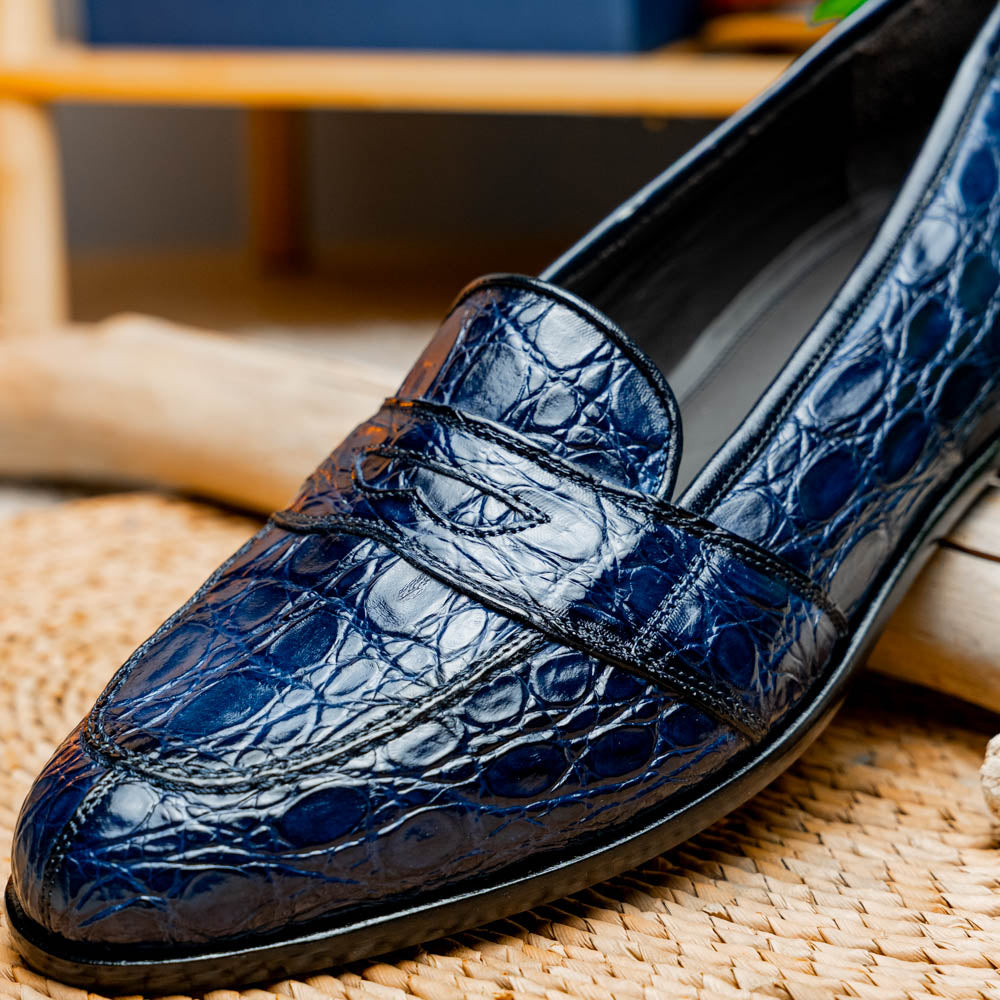 Zelli Italia 11-119-NVY TUSCANY Crocodile Penny Loafer, Navy View 11