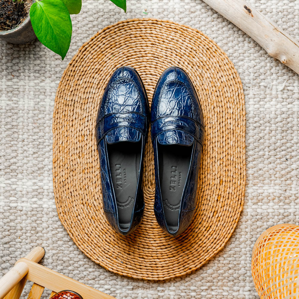 Zelli Italia 11-119-NVY TUSCANY Crocodile Penny Loafer, Navy View 12