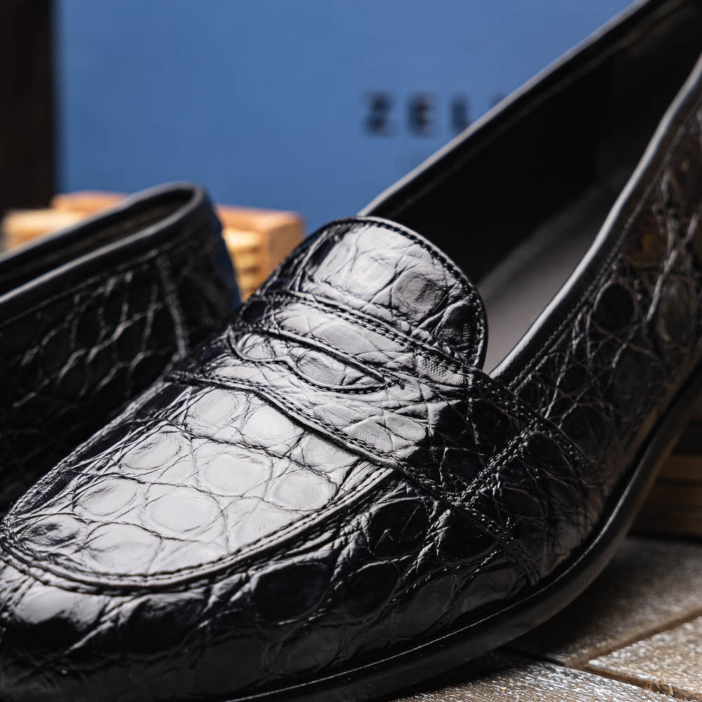 Zelli Italia 11-119-BKM (BLK) TUSCANY Crocodile Penny Loafer, Black View 18