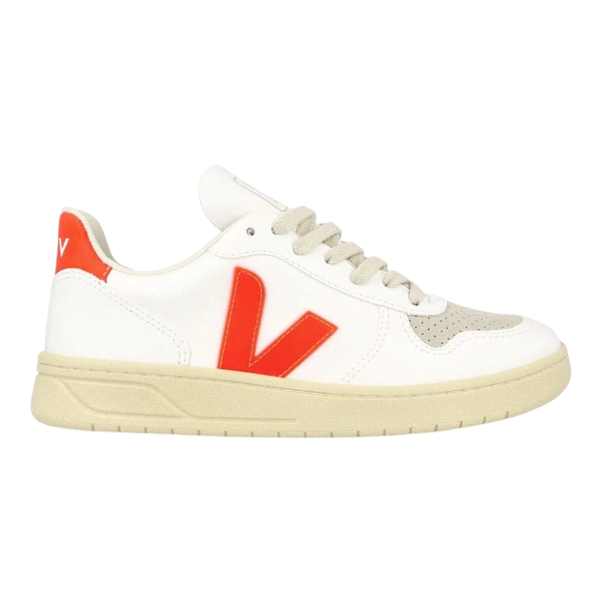 Veja V-10 Women's Sneakers — White/Orange Fluo