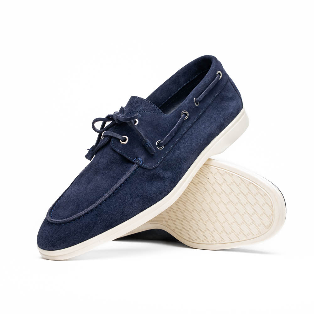 Zelli Italia Men's 16-675-NVY VENICE Italian Sueded Goatskin Boat Shoes, Navy