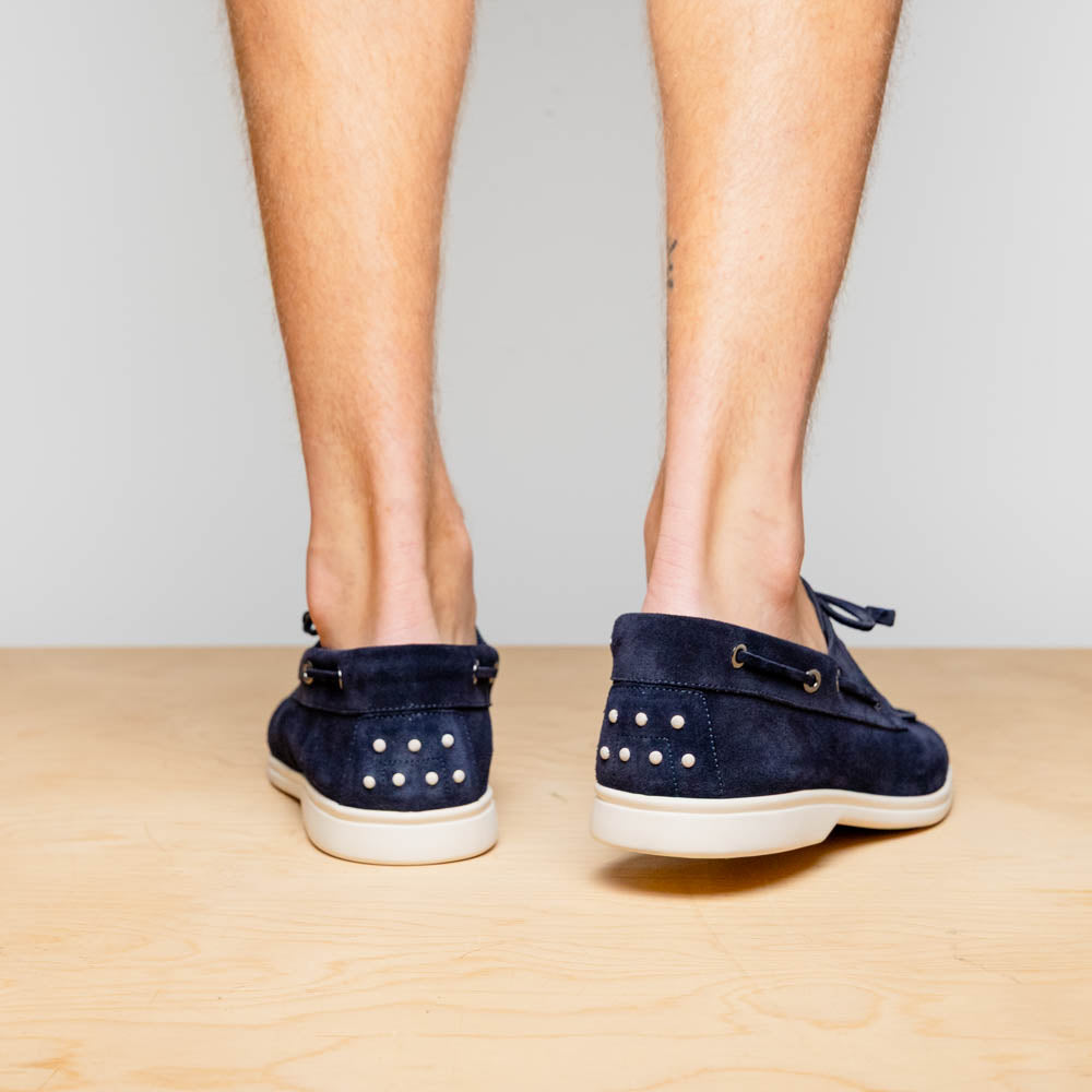 Zelli Italia Men's 16-675-NVY VENICE Italian Sueded Goatskin Boat Shoes, Navy