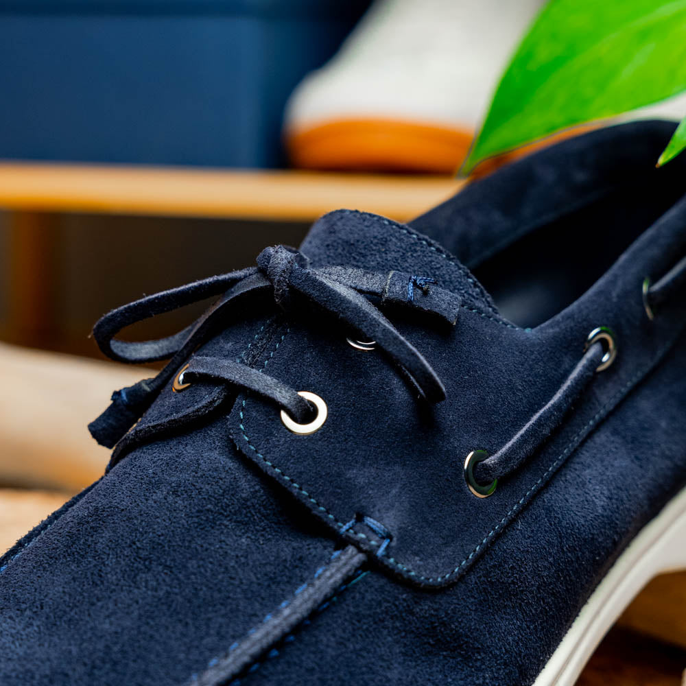 Zelli Italia Men's 16-675-NVY VENICE Italian Sueded Goatskin Boat Shoes, Navy