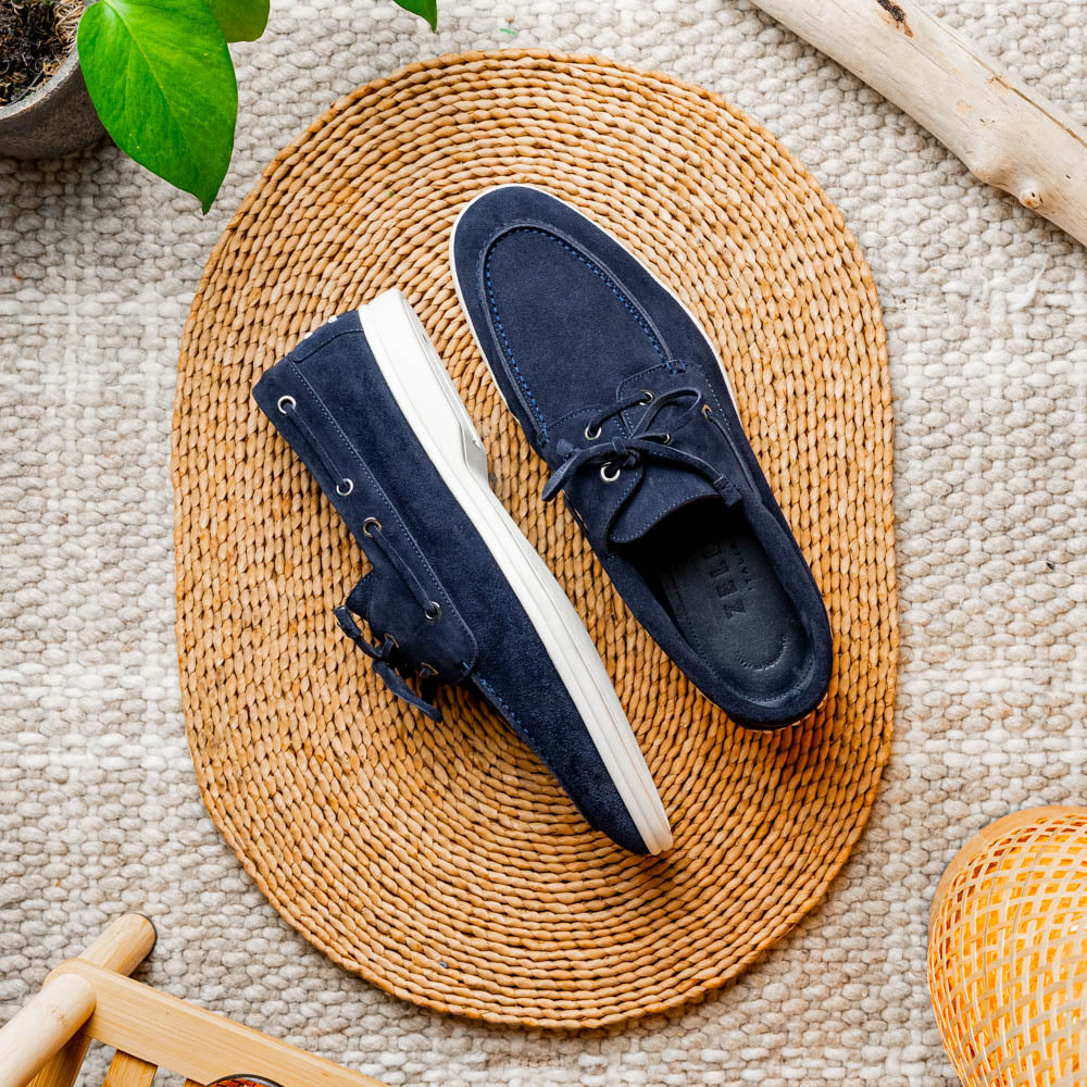 Zelli Italia Men's 16-675-NVY VENICE Italian Sueded Goatskin Boat Shoes, Navy