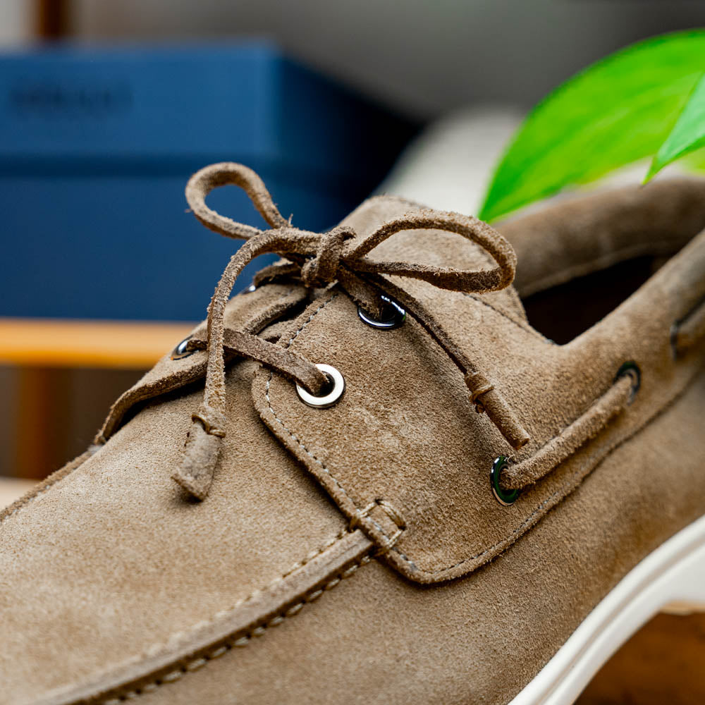 Zelli Italia Men's 16-675-TPE VENICE Italian Sueded Goatskin Boat Shoes, Taupe