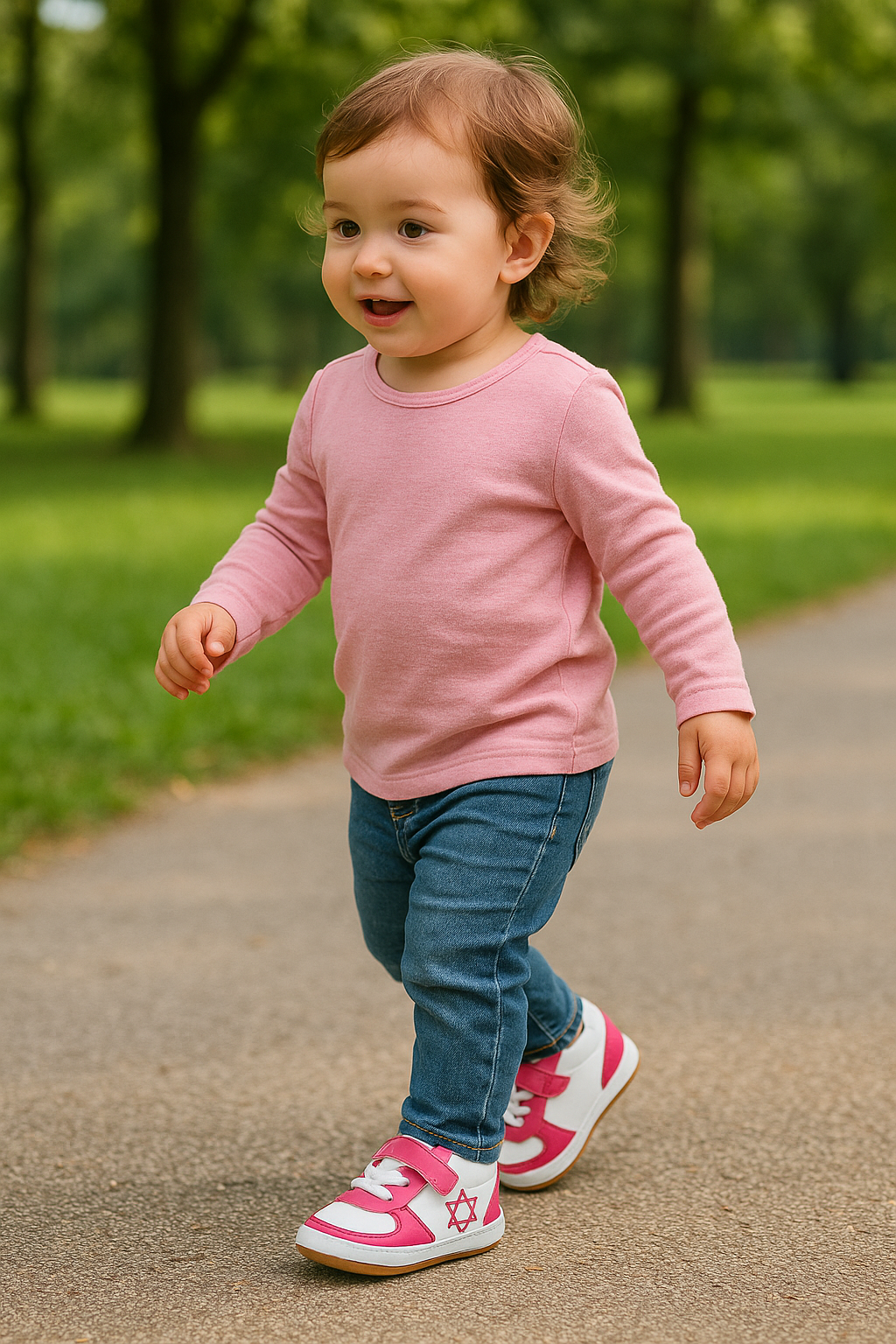 Air Maccabees Infant (Pink) Israel Star of David Leather Sneakers with Magen David – product view 9