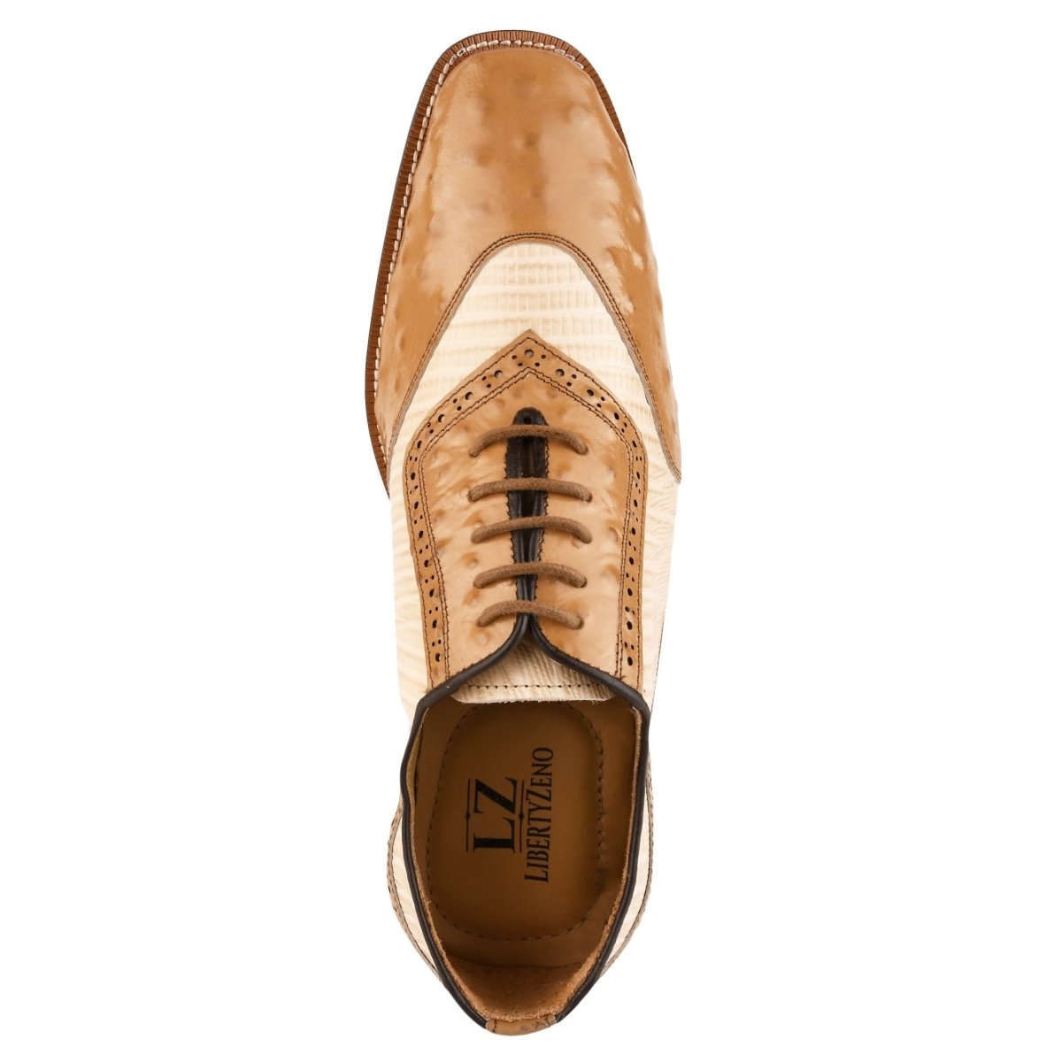 Liberty Zeno William Genuine Leather Two Tonned LizardOstrich Print Oxford Shoes
