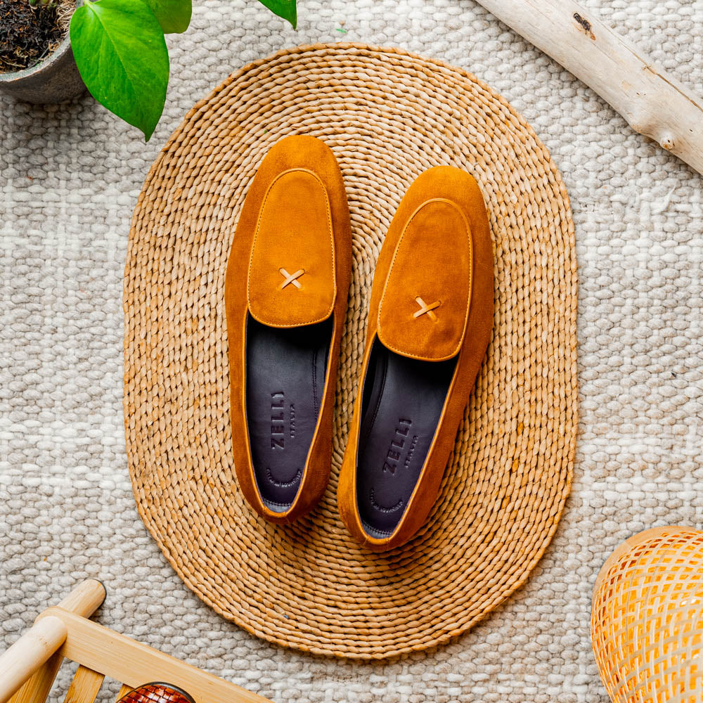 Zelli Italia Men's 16-681-CGN X Italian Sueded Goatskin Loafer, Cognac