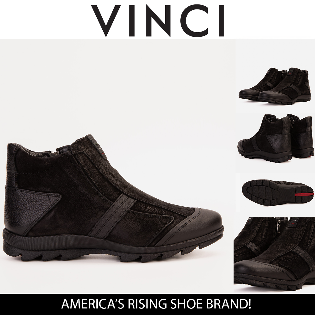 Vinci Leather The Montreal Suede Black Leather Casual Zip-Up Ankle Men Boot – product view 3