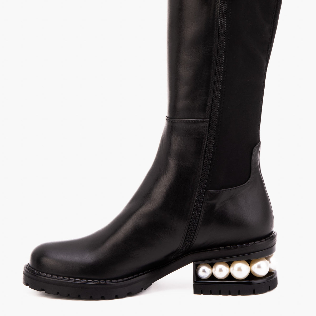 Vinci Leather The Valeria Pearl Heel Knee-High Women Black Leather Boot – product view 9