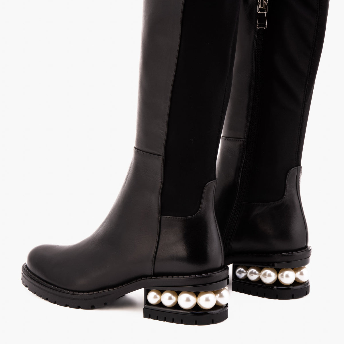 Vinci Leather The Valeria Pearl Heel Knee-High Women Black Leather Boot – product view 10