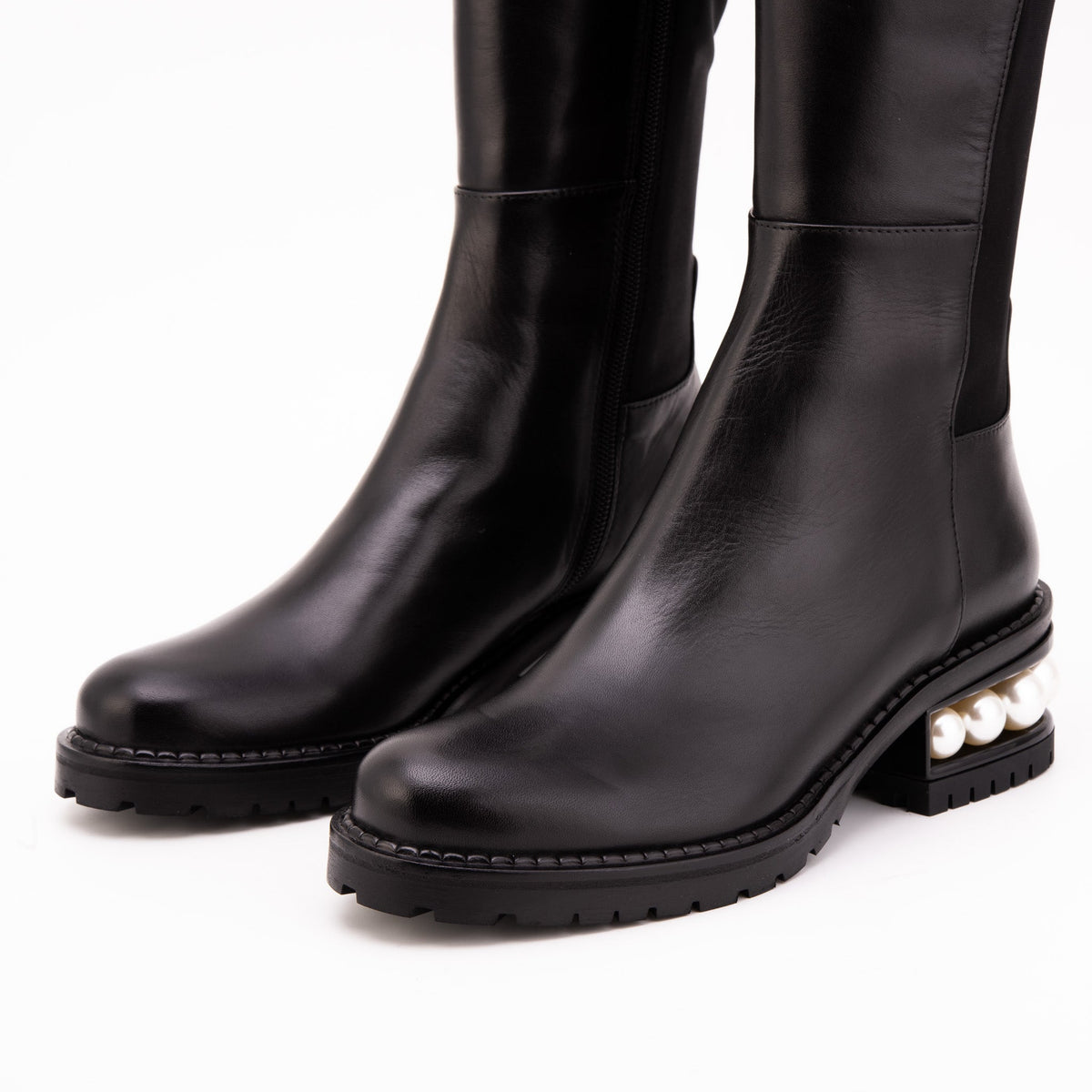 Vinci Leather The Valeria Pearl Heel Knee-High Women Black Leather Boot – product view 11