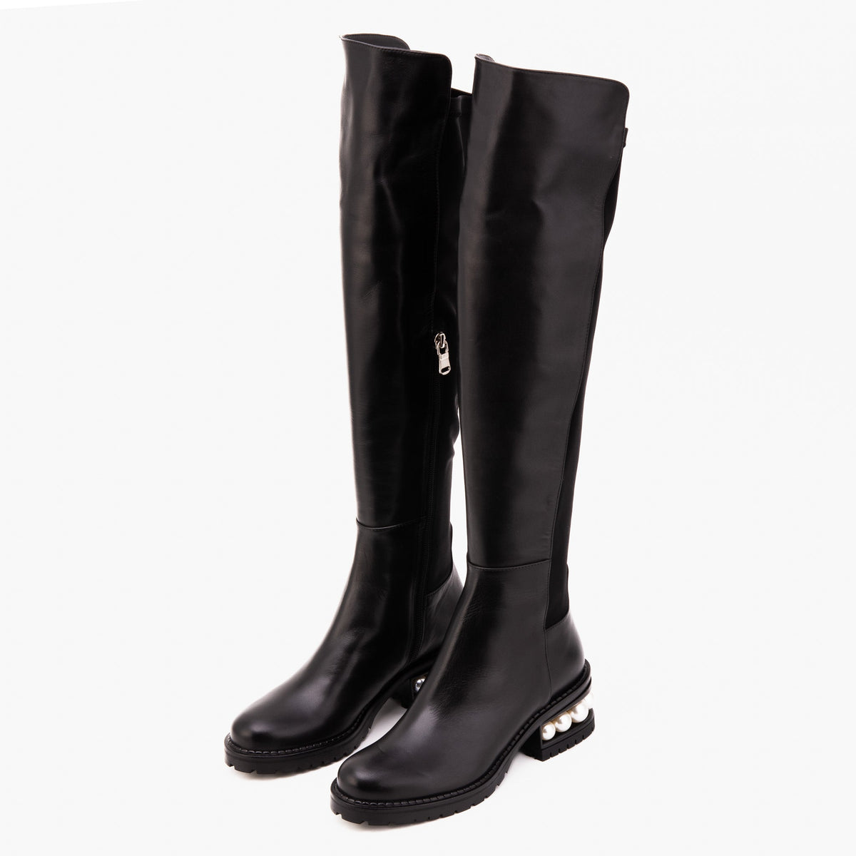 Vinci Leather The Valeria Pearl Heel Knee-High Women Black Leather Boot – product view 8