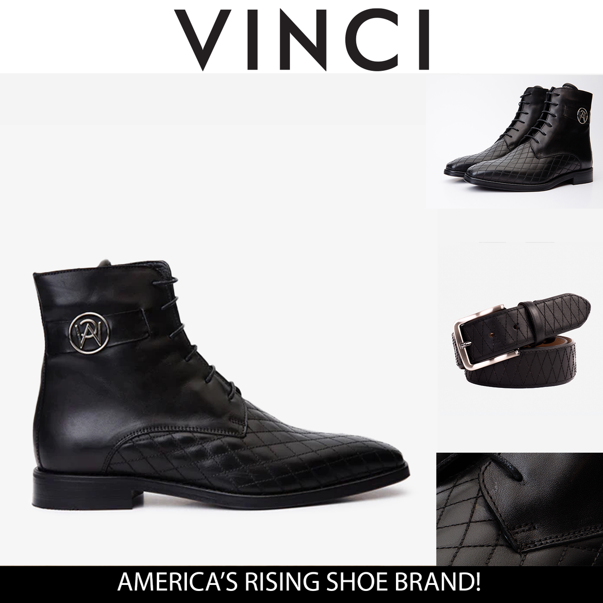 Vinci Leather The Zeus Black Leather Lace-Up Men Boot with a Zipper – product view 5