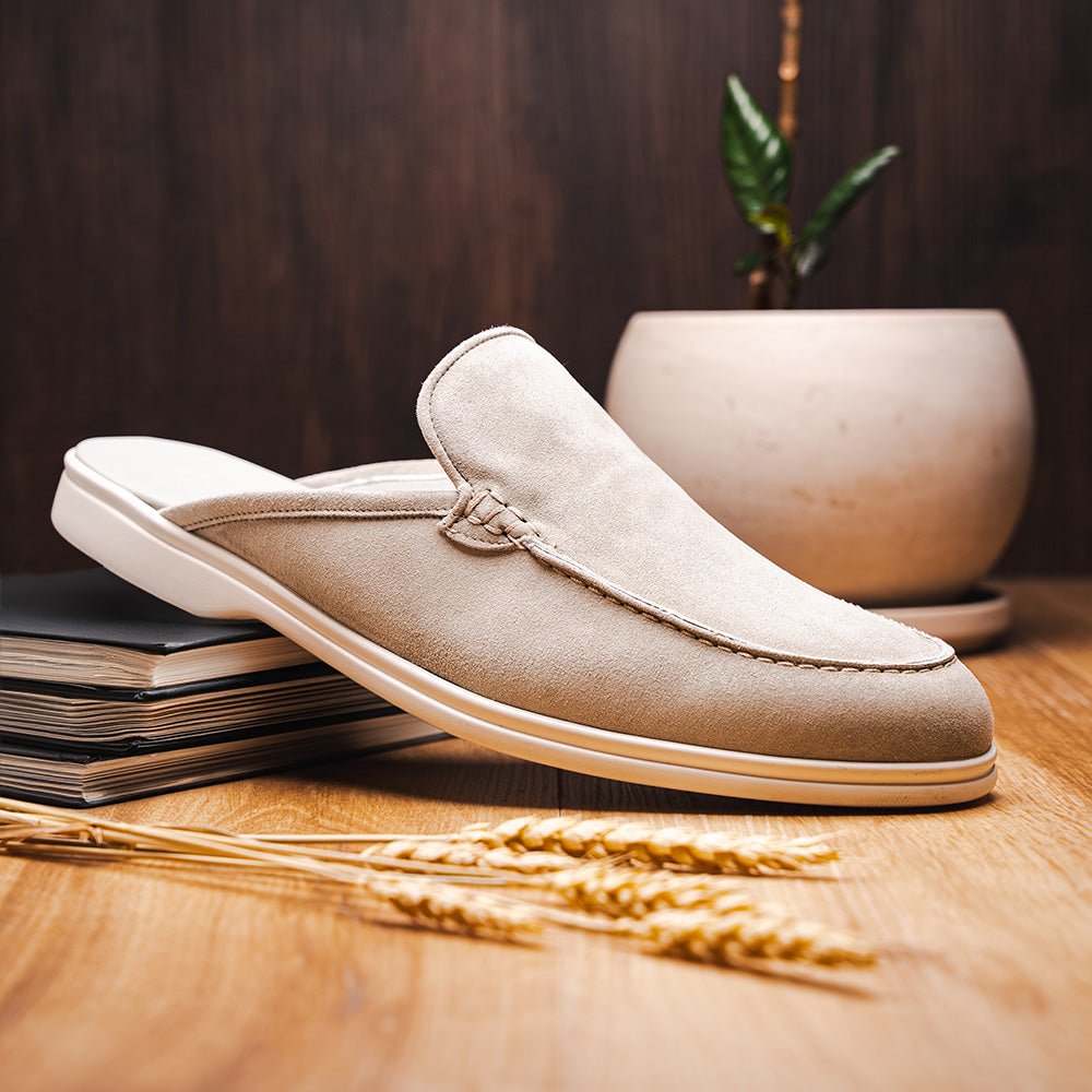 GRY SORO Sueded Italian Goatskin Mule Grey Leather Shoe