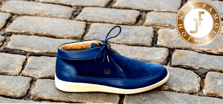 Black Friday: Bally-Style Navy Blue Leather Boots for Men - Don't Panic Shoes