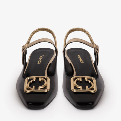 The Rosalinda Black Leather Women Flat Slingback Sandal