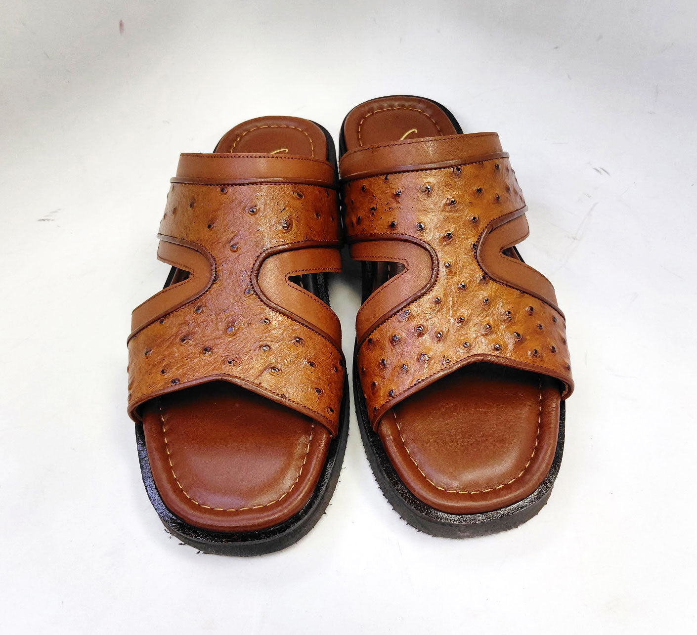 C Collection Ostrich Calfskin Sandal - Tan