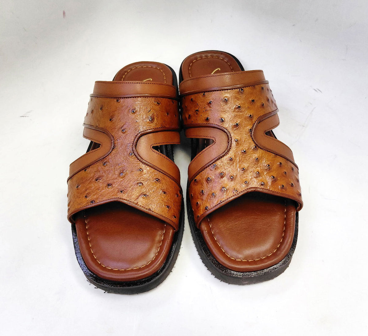 C&E Fashions  C Collection Ostrich Calfskin Sandal - Tan – product view 4
