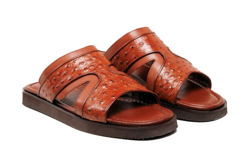 C&E Fashions  C Collection Ostrich Calfskin Sandal - Tan – product view 2