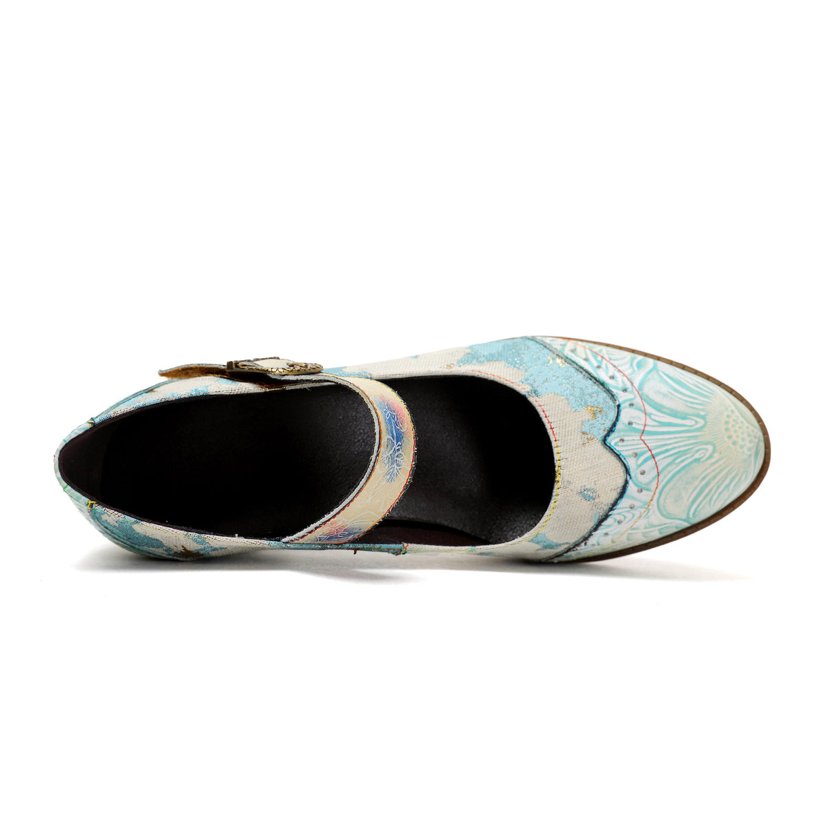 Lady's Heels Handmade Shoes Wedding Party Elegant Vintage Leather Buckle Light Blue Pumps – product view 9