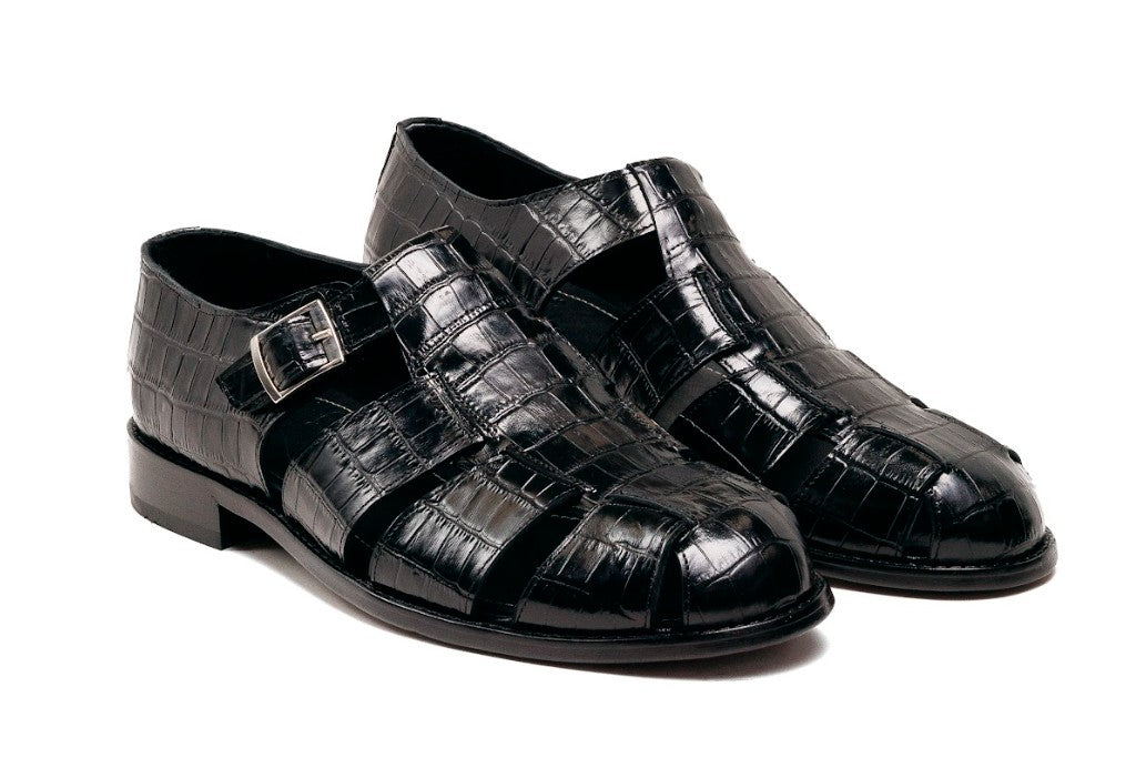 C&E Fashions  C Collection Crocodile Sandal - Black – product view 1