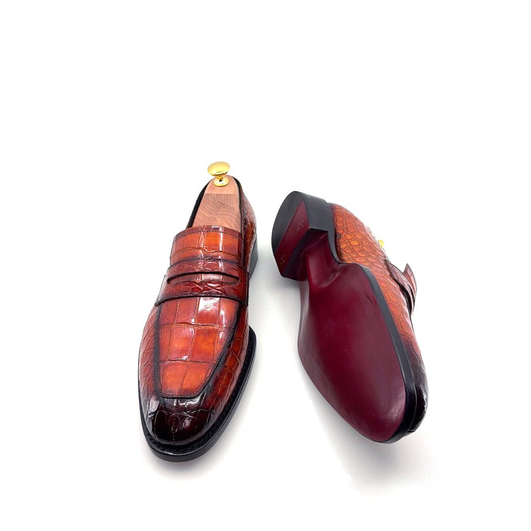 C&E Fashions  Maurice Custom Made Mirage Alligator Loafer - Cognac – product view 6