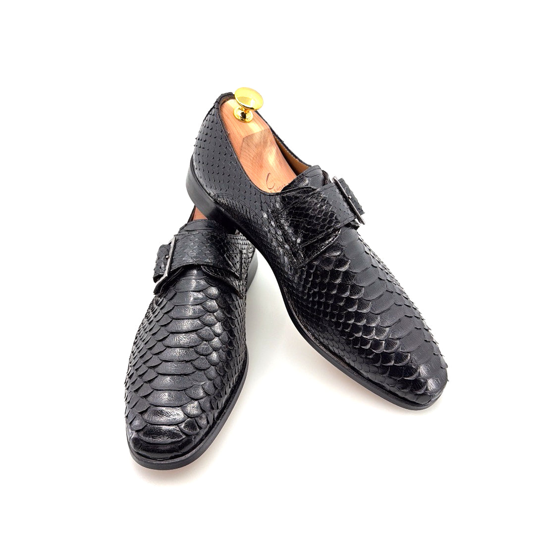 C&E Fashions  C Collection Python Print Monkstrap - Black – product view 4