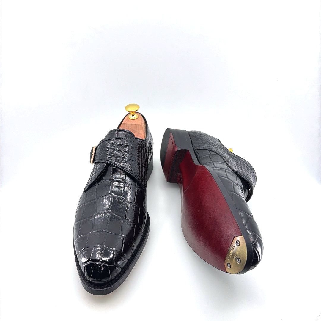 Maurice Jersey Alligator Monkstrap Shoe - Black – product view 6