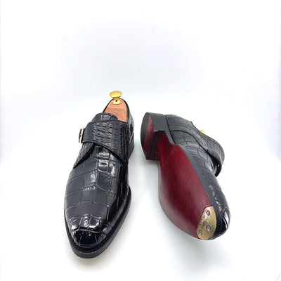Maurice Jersey Alligator Monkstrap Shoe - Black