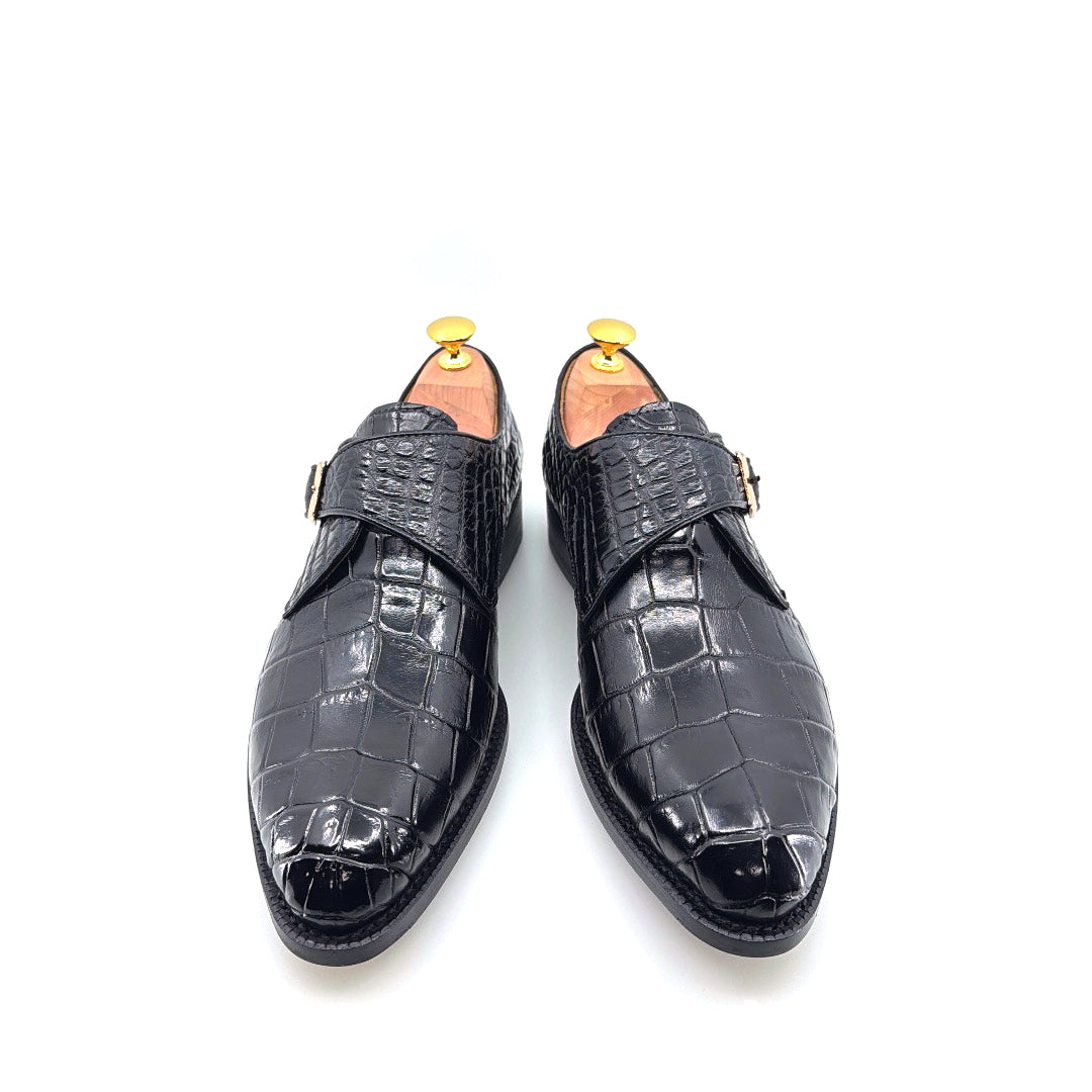 Maurice Jersey Alligator Monkstrap Shoe - Black – product view 1