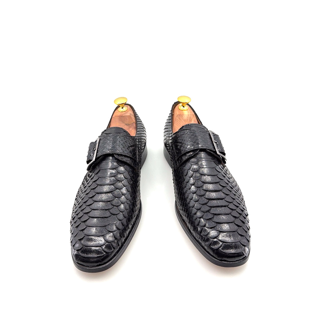 C&E Fashions  C Collection Python Print Monkstrap - Black – product view 1