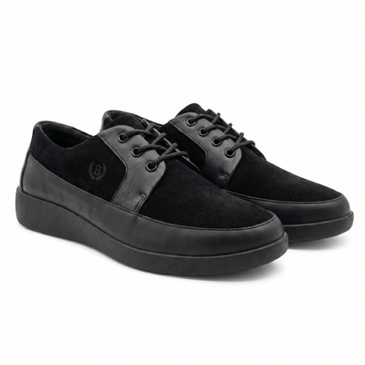 Johnny Famous Bally Style Park West Men's Black Leather and Suede Low Top Sneakers