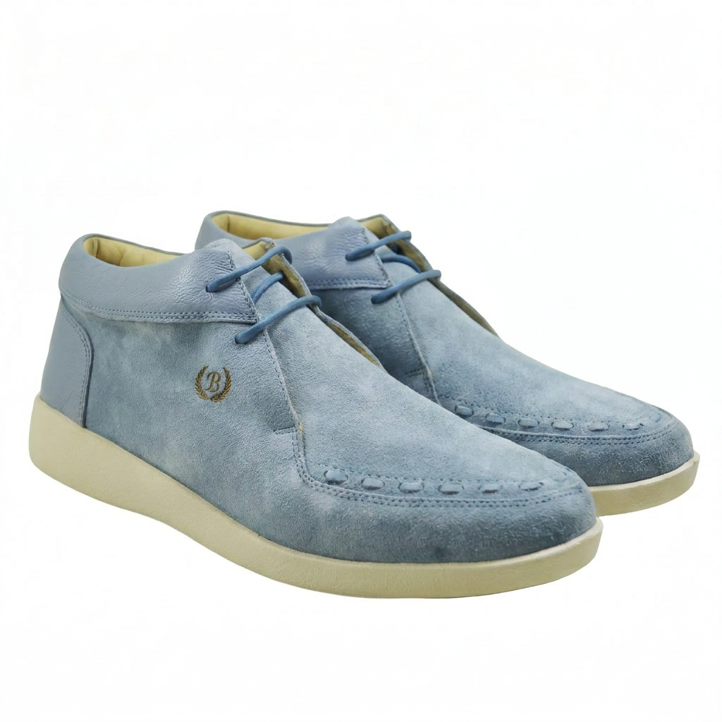 Johnny Famous Bally Style Soho Men's Powder Blue Leather and Suede High Tops