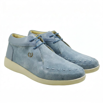 Johnny Famous Bally Style Soho Men's Powder Blue Leather and Suede High Tops