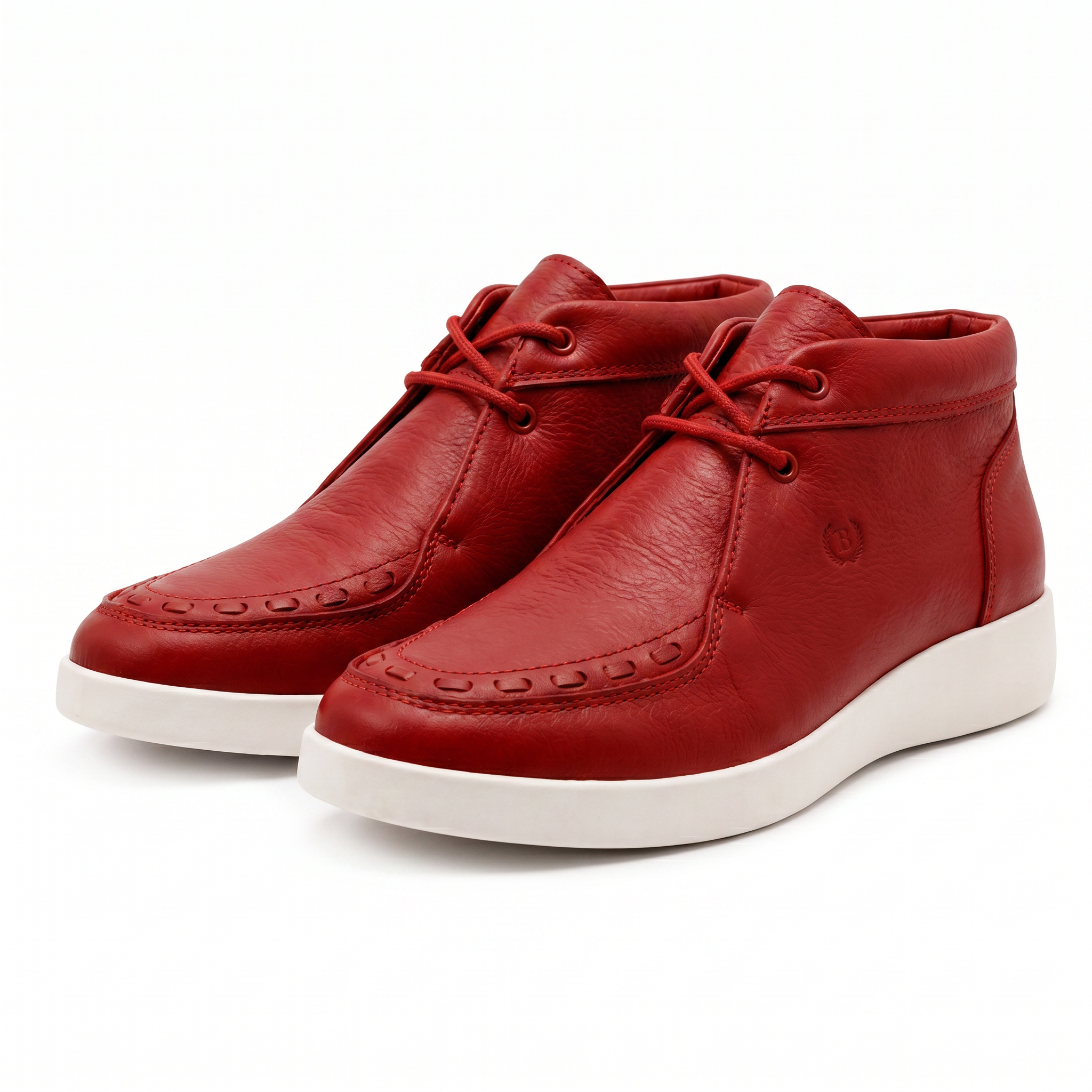Johnny Famous Bally Style Soho Men's Red Nappa Leather High Top Sneakers with Cream Sole