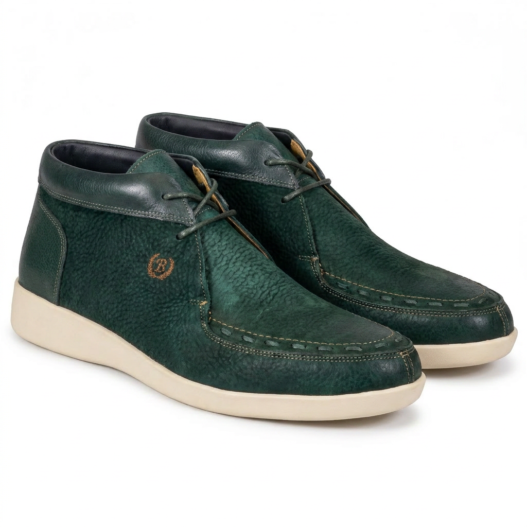 Johnny Famous Bally Style Soho Men’s Emerald Green Elephant Leather High Tops