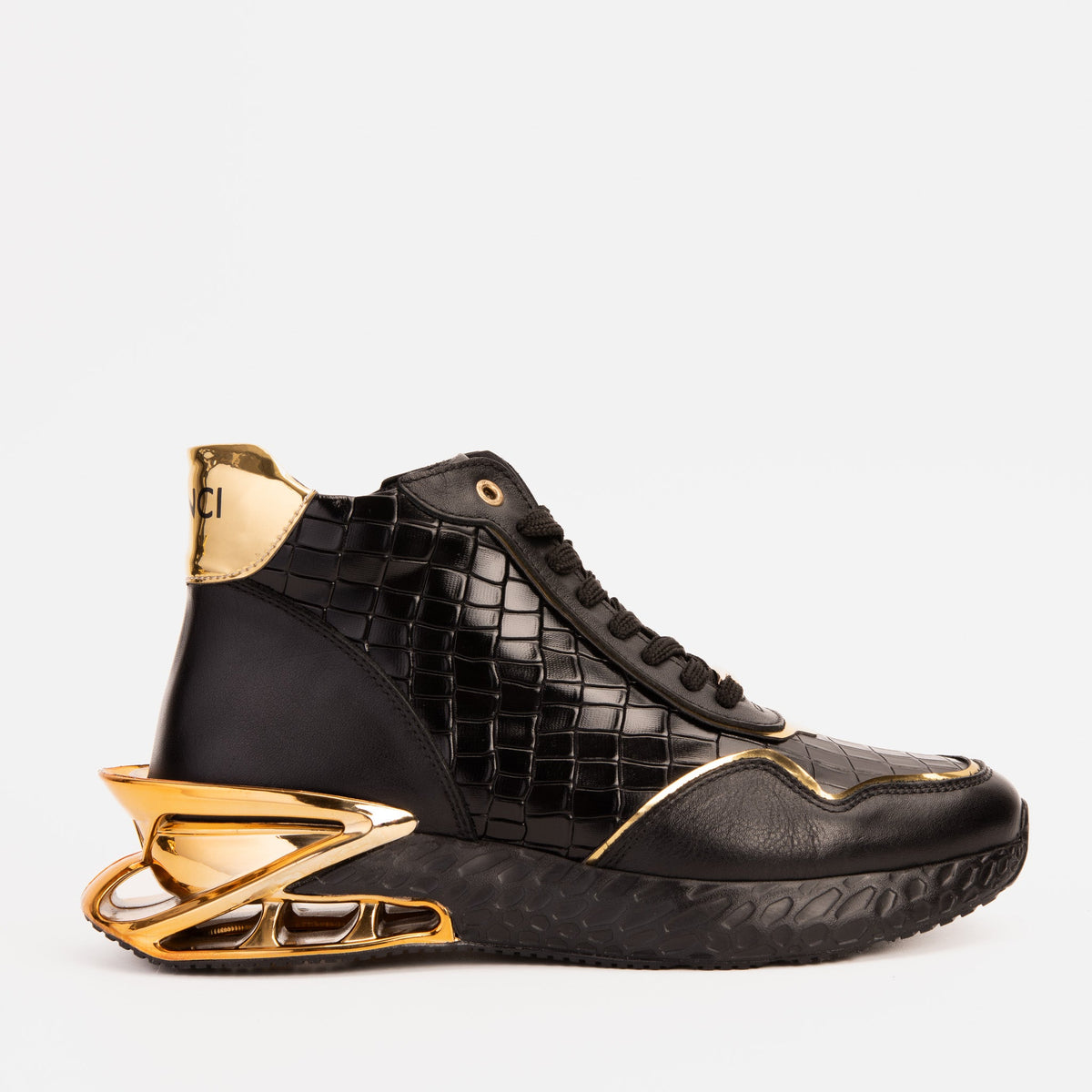 Vinci Leather Bellagio Black & Gold High-Top Men Sneaker – product view 1