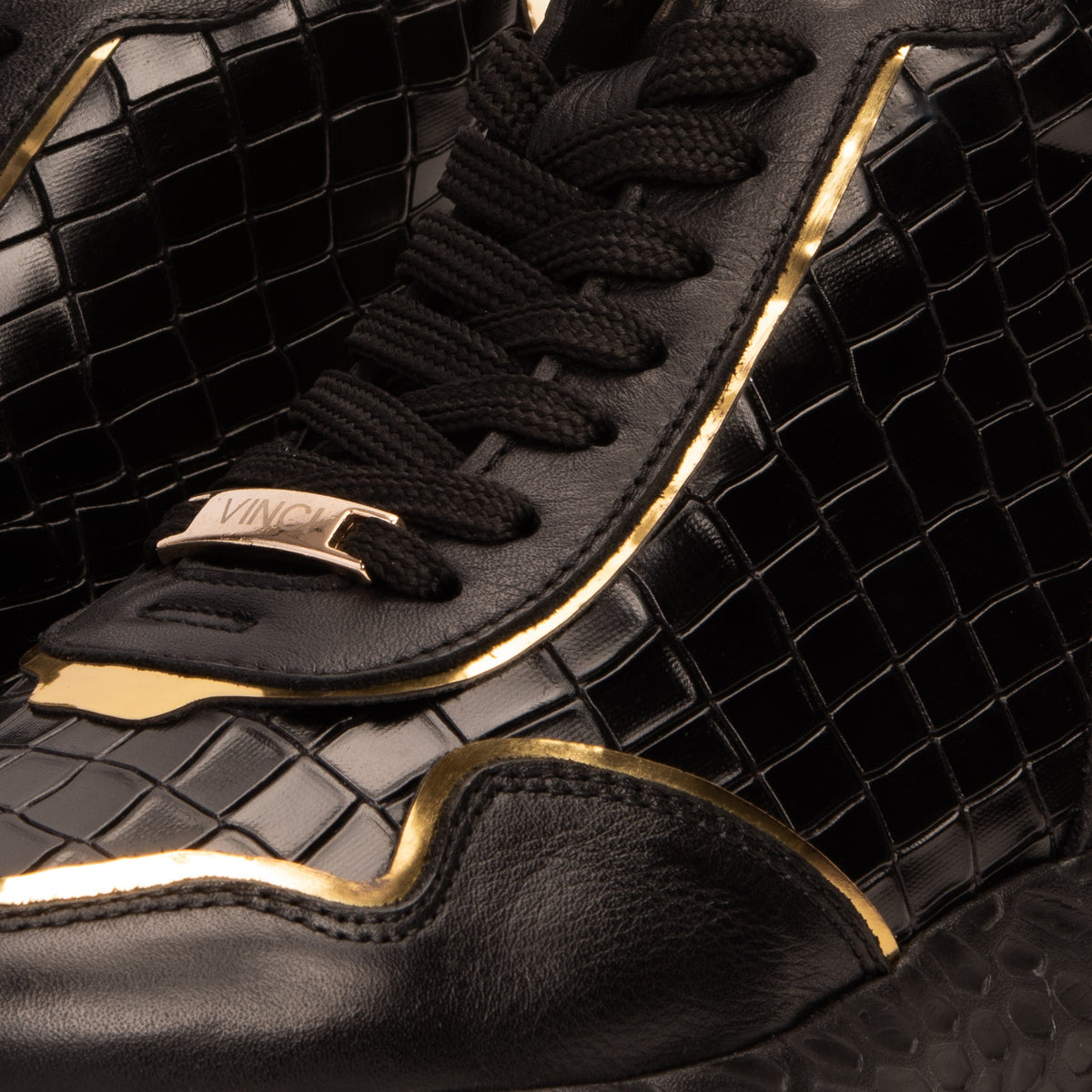 Vinci Leather Bellagio Black & Gold High-Top Men Sneaker – product view 3