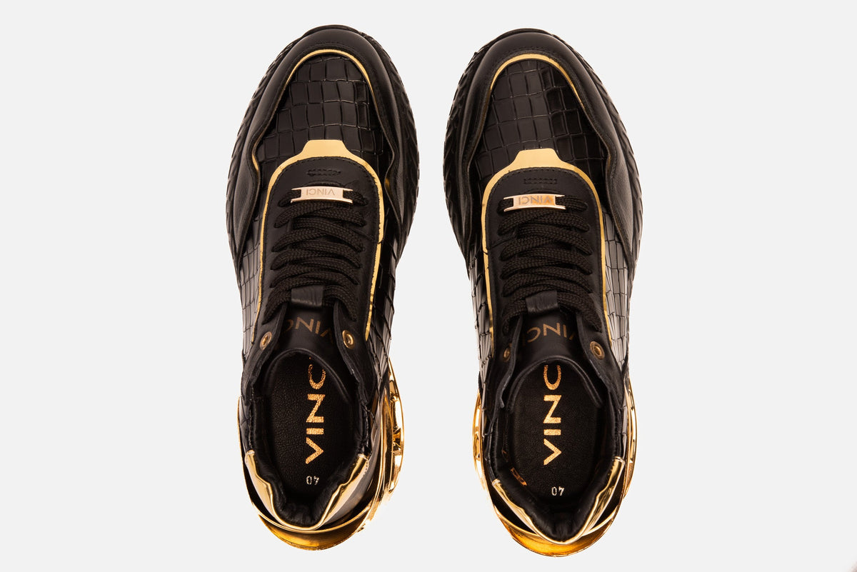 Vinci Leather Bellagio Black & Gold High-Top Men Sneaker – product view 6
