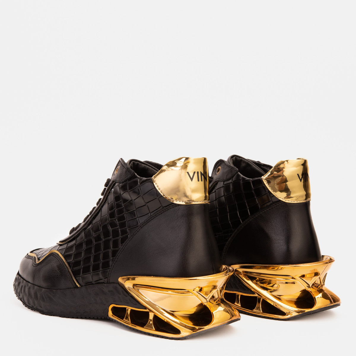Vinci Leather Bellagio Black & Gold High-Top Men Sneaker – product view 7