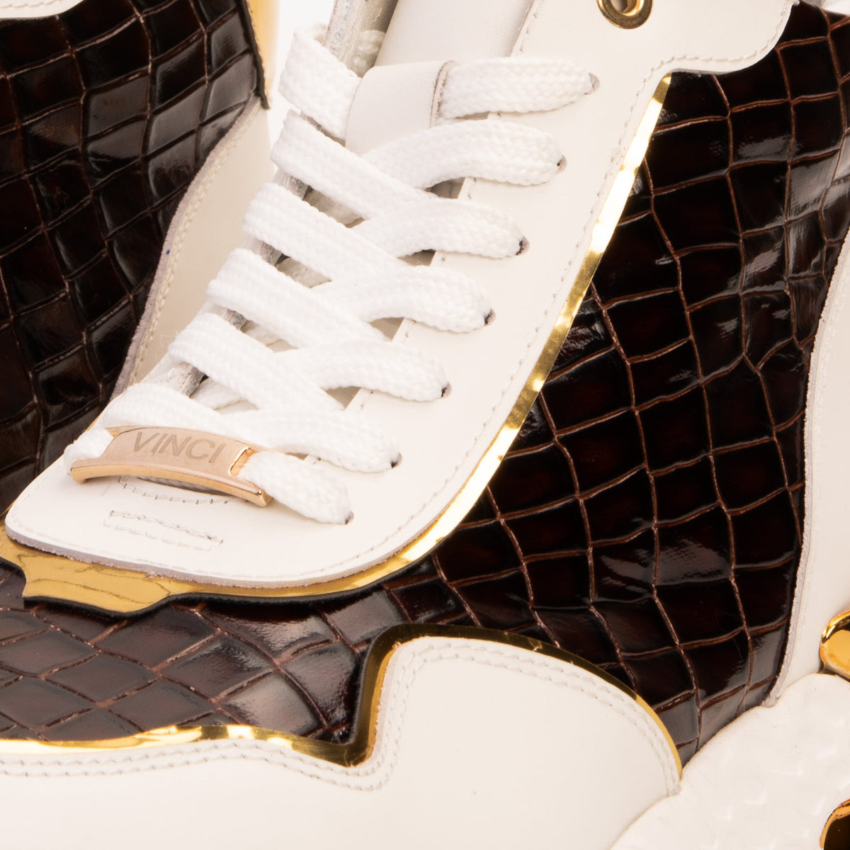 Vinci Leather Bellagio White & Gold Leather High-Top Men Sneaker – product view 9