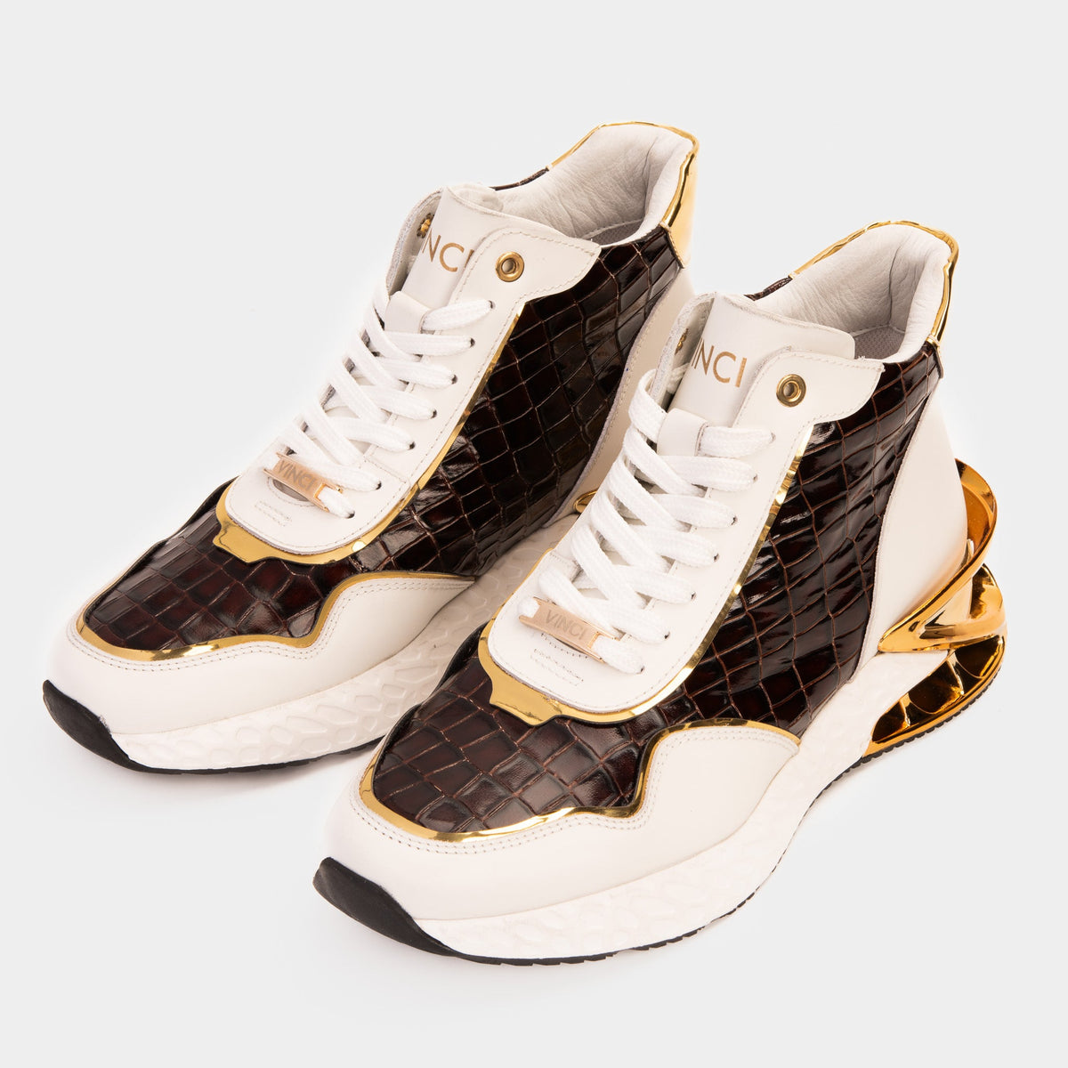Vinci Leather Bellagio White & Gold Leather High-Top Men Sneaker – product view 8