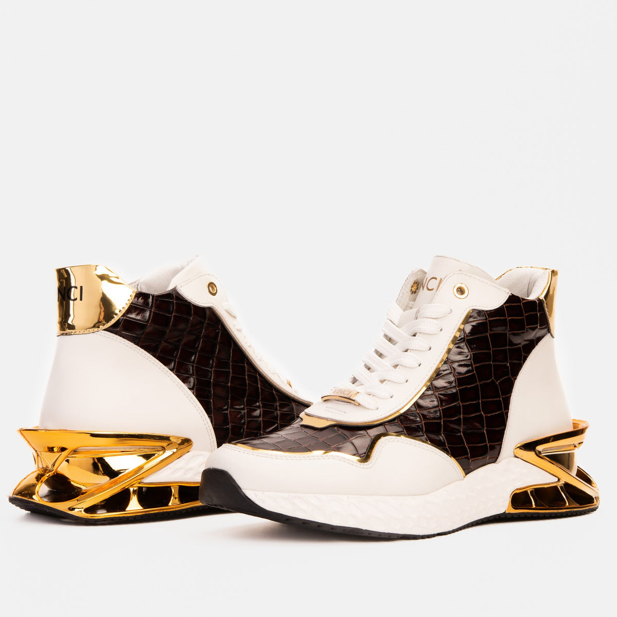 Vinci Leather Bellagio White & Gold Leather High-Top Men Sneaker – product view 5