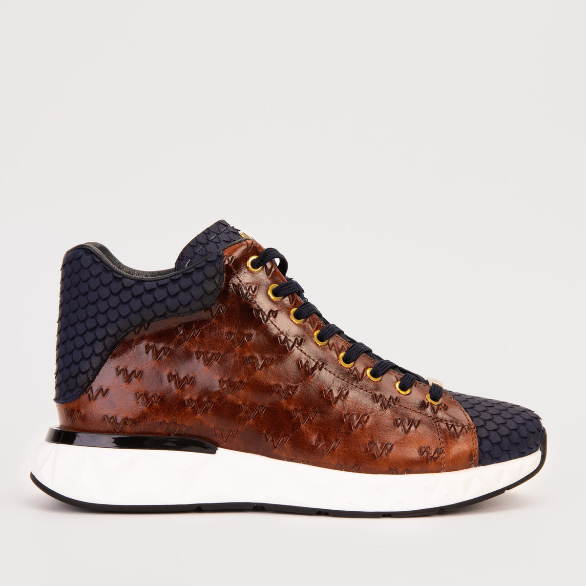 Vinci Leather The Caesars Brown & Navy Leather High-Top Men Sneaker – product view 1