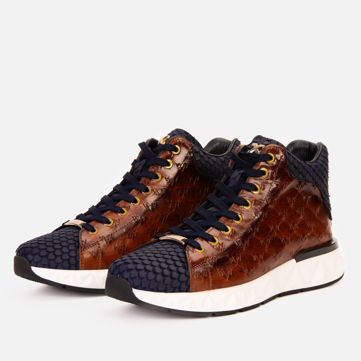 Vinci Leather The Caesars Brown & Navy Leather High-Top Men Sneaker – product view 2