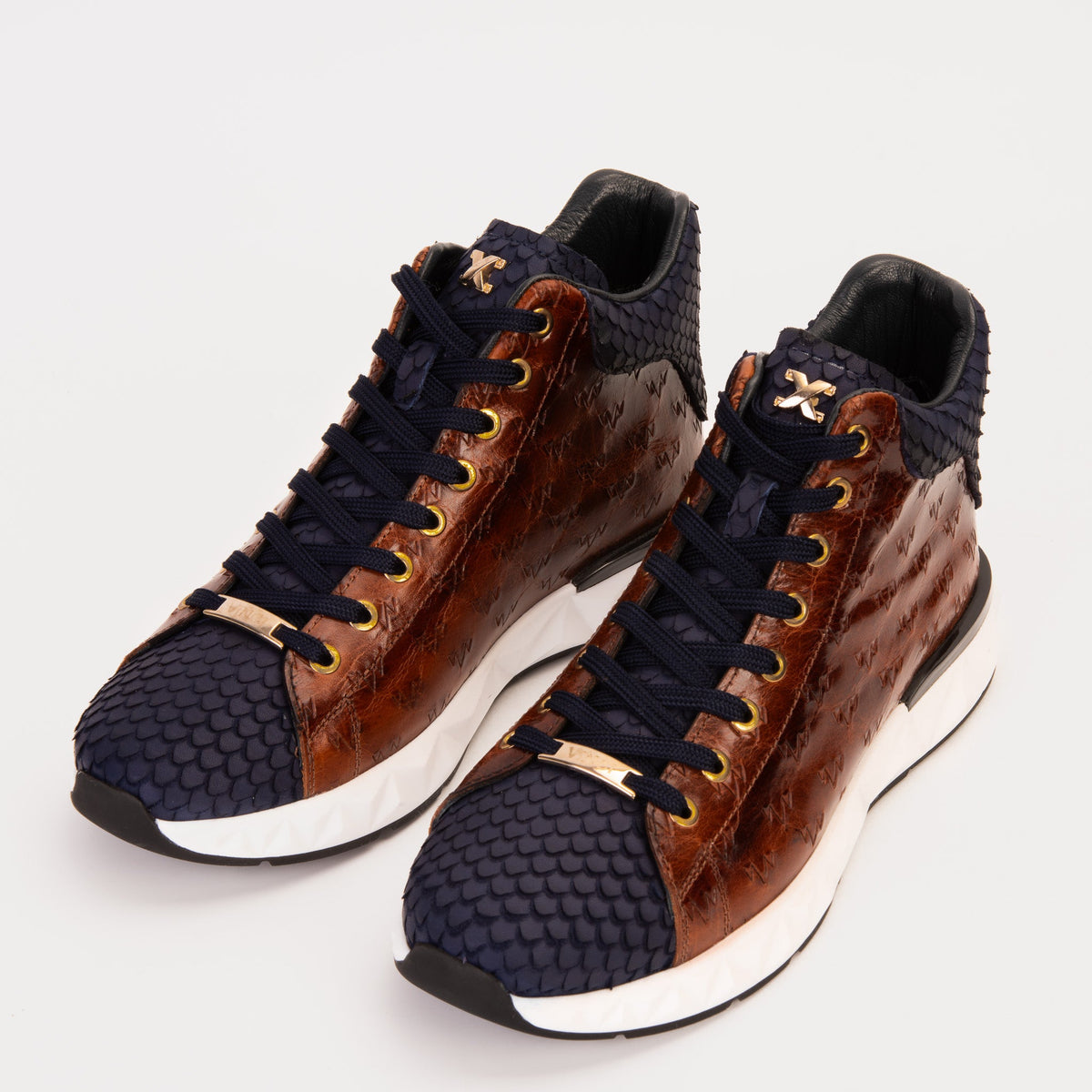 Vinci Leather The Caesars Brown & Navy Leather High-Top Men Sneaker – product view 6