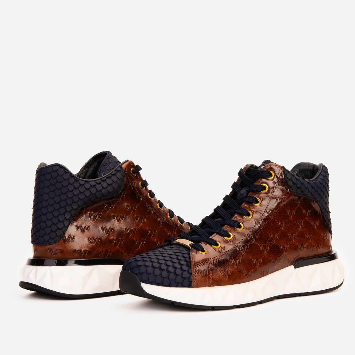 Vinci Leather The Caesars Brown & Navy Leather High-Top Men Sneaker – product view 4