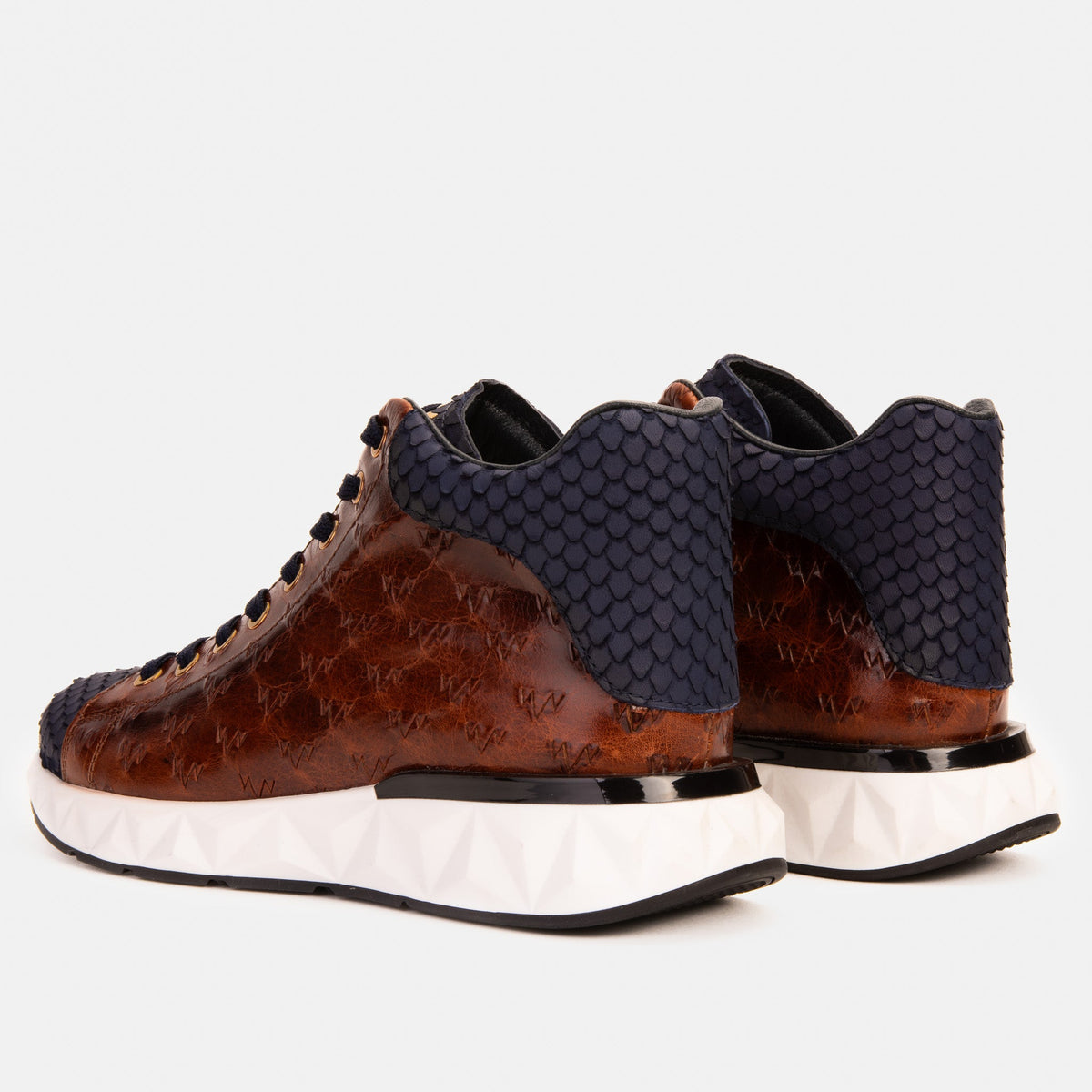 Vinci Leather The Caesars Brown & Navy Leather High-Top Men Sneaker – product view 5