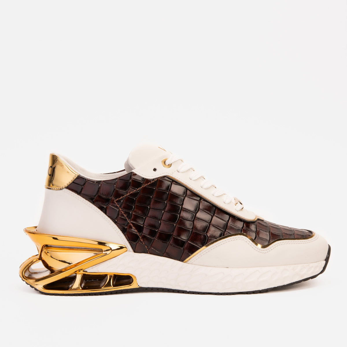 Vinci Leather The Bellagio White & Gold Leather Men Sneaker – product view 1